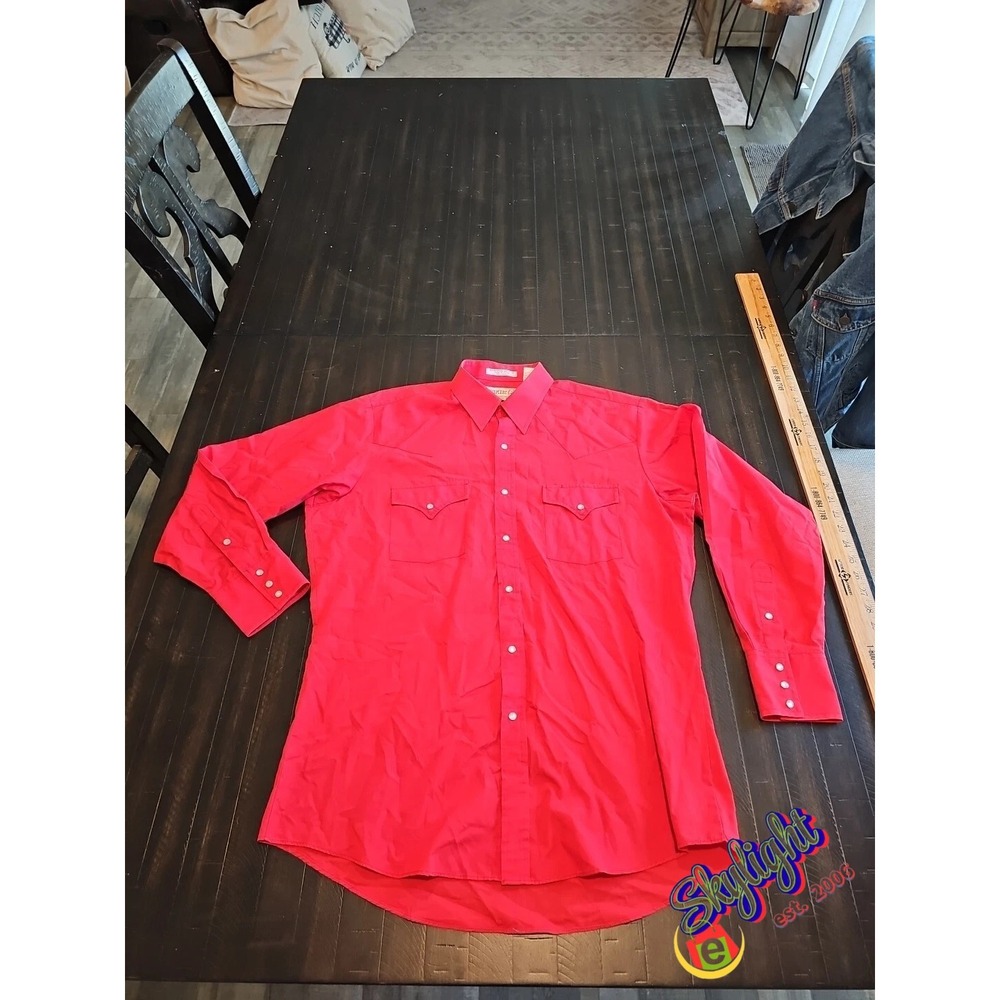 Sheplers Men's Vintage Western Pearl Snap Long Sleeve Red Ranch Wear Shirt 16/33
